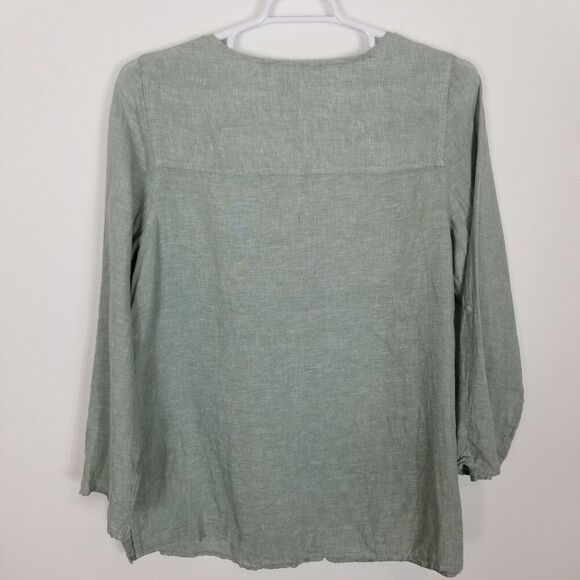 Tahari Women 1X Dusty Seafoam Linen Blouse Top Shirt Tunic Button Down - Picture 2 of 4